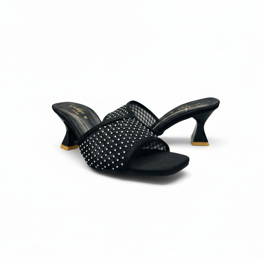 Sandalique MH10016 Black Mesh Mule Heels for Women