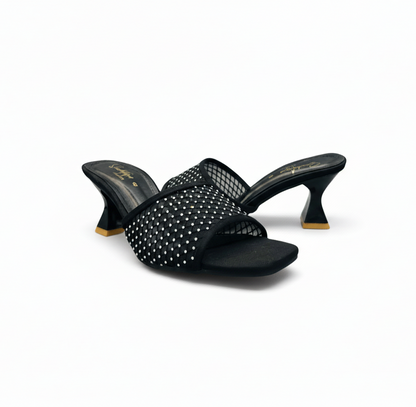 Sandalique MH10016 Black Mesh Mule Heels for Women