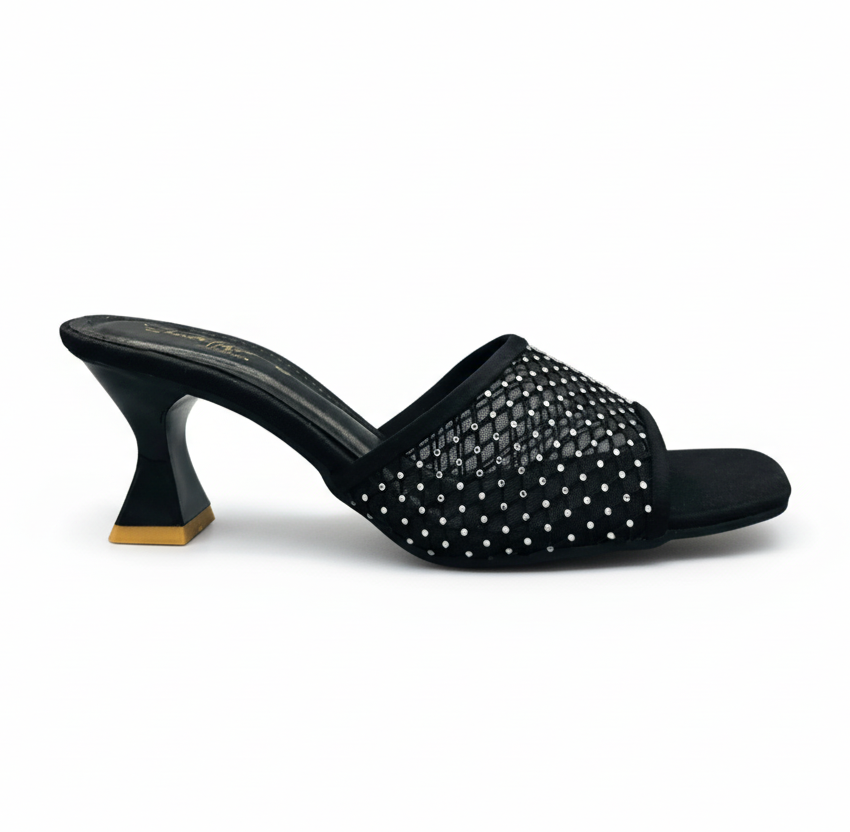 Sandalique MH10016 Black Mesh Mule Heels for Women