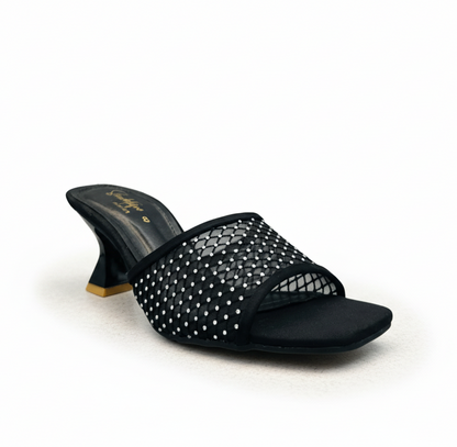 Sandalique MH10016 Black Mesh Mule Heels for Women