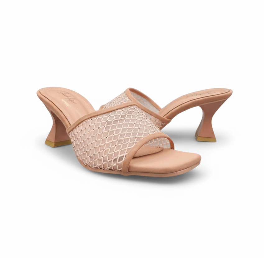Sandalique MH10016 Pink Mesh Mule Heels for Women