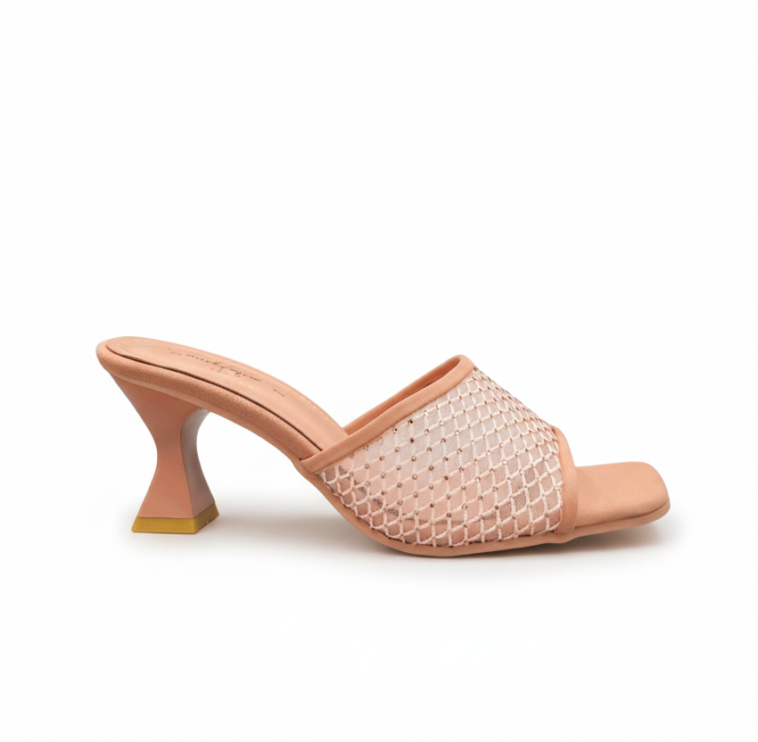 Sandalique MH10016 Pink Mesh Mule Heels for Women