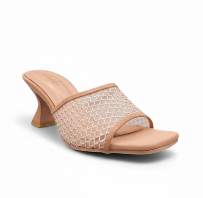 Sandalique MH10016 Pink Mesh Mule Heels for Women