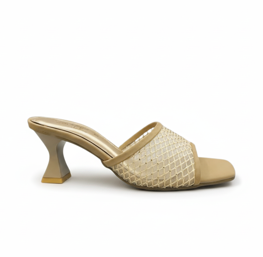 Sandalique MH10016 beige Mesh Mule Heels for Women