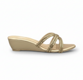 Sandalique MH10017 Gold Crystal Cross Strap Wedge Sandals