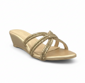Sandalique MH10017 Gold Crystal Cross Strap Wedge Sandals