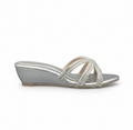 Sandalique MH10017 Silver Crystal Cross Strap Wedge Sandals