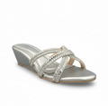 Sandalique MH10017 Silver Crystal Cross Strap Wedge Sandals