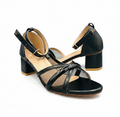 Sandalique MH10018 Black Mesh Cross Strap Heel Sandals for Women