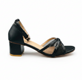 Sandalique MH10018 Black Mesh Cross Strap Heel Sandals for Women
