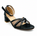 Sandalique MH10018 Black Mesh Cross Strap Heel Sandals for Women