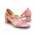 Sandalique MH10018 Pink Mesh Cross Strap Heel Sandals for Women