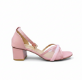 Sandalique MH10018 Pink Mesh Cross Strap Heel Sandals for Women