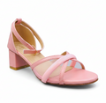 Sandalique MH10018 Pink Mesh Cross Strap Heel Sandals for Women