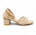 Sandalique MH10018 beige Mesh Cross Strap Heel Sandals for Women