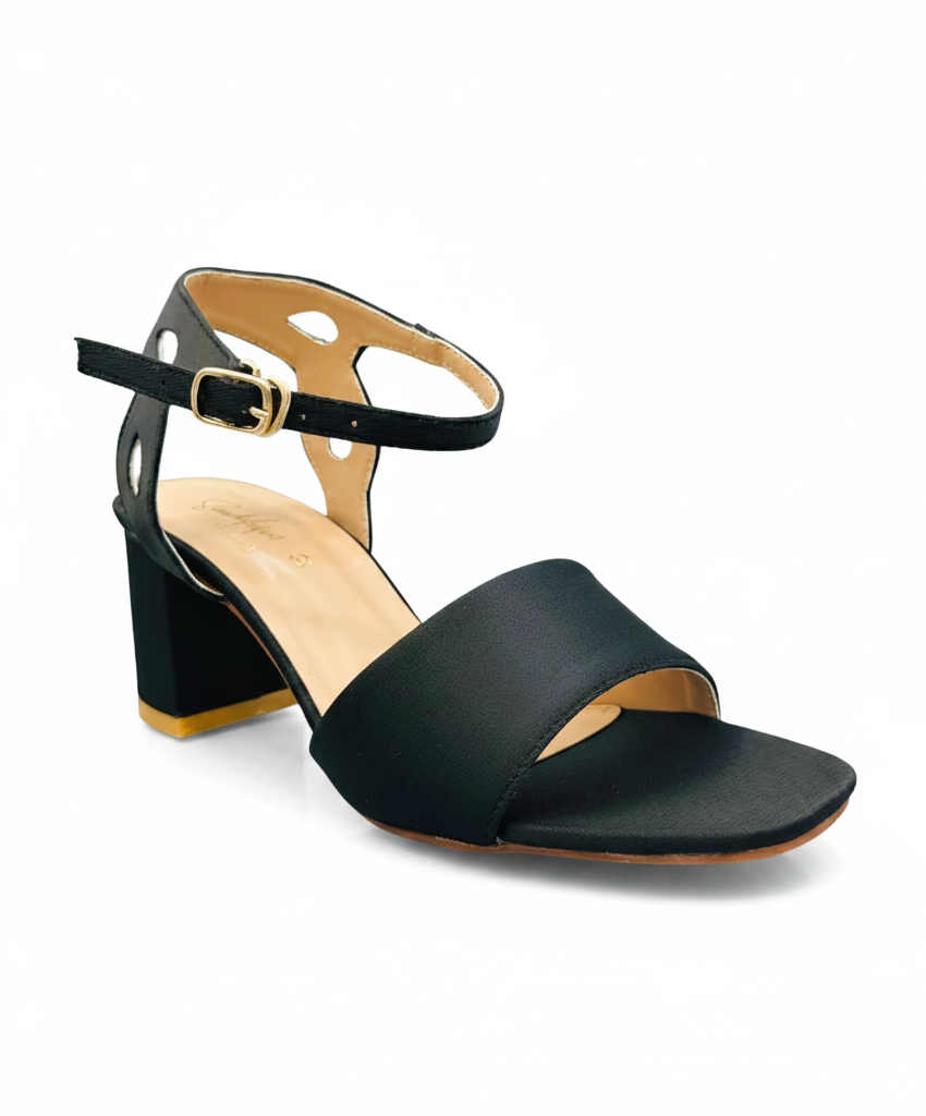 Sandalique MH10019 Black Classic Ankle Strap Block Heel