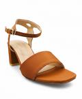 Sandalique MH10019 Brown Classic Ankle Strap Block Heel