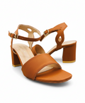 Sandalique MH10019 Brown Classic Ankle Strap Block Heel