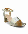 Sandalique MH10019 Gold Classic Ankle Strap Block Heel