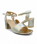 Sandalique MH10019 Gold Classic Ankle Strap Block Heel