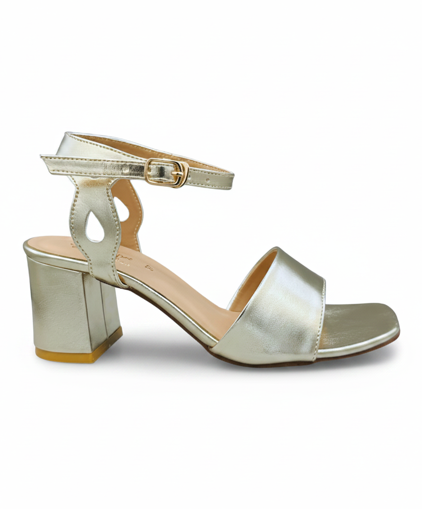 Sandalique MH10019 Gold Classic Ankle Strap Block Heel