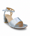 Sandalique MH10019 Silver Classic Ankle Strap Block Heel