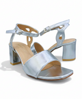 Sandalique MH10019 Silver Classic Ankle Strap Block Heel