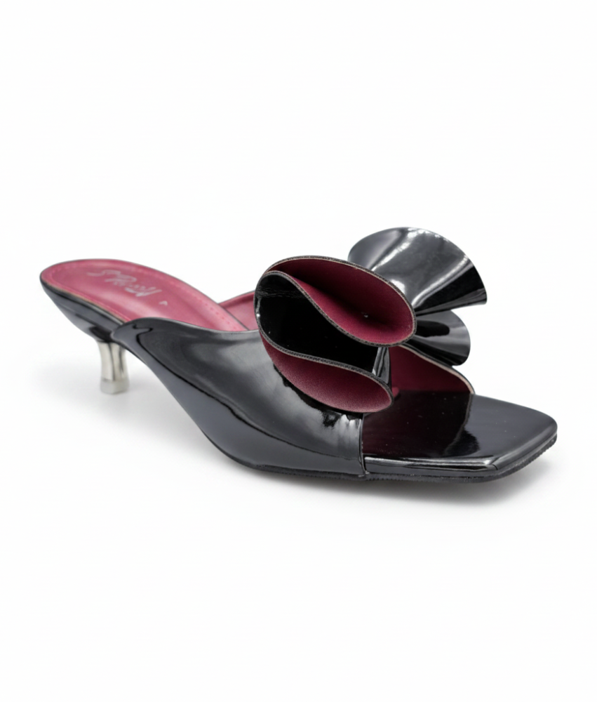 Sandalique MH10020 Black 1 Sculpted Bow Kitten Heel Mules