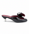 Sandalique MH10020 Black Sculpted Bow Kitten Heel Mules