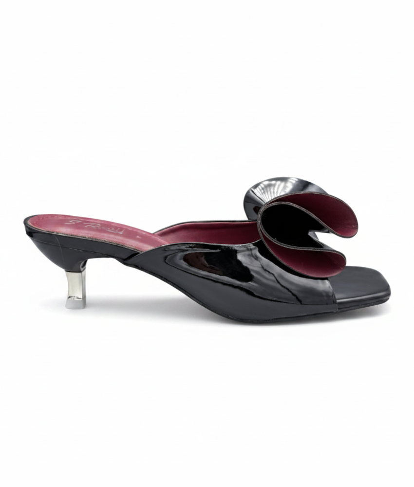 Sandalique MH10020 Black Sculpted Bow Kitten Heel Mules