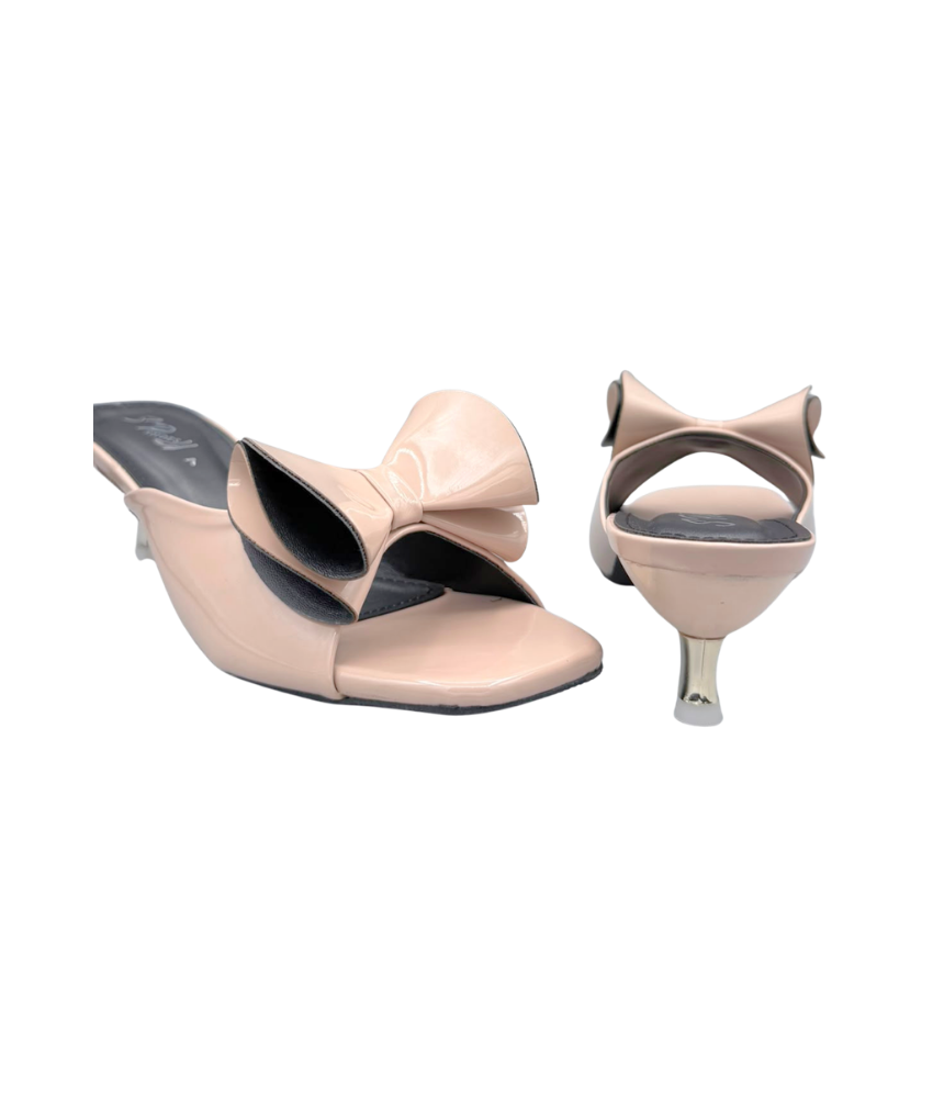 Sandalique MH10020 Pink 2 Sculpted Bow Kitten Heel Mules
