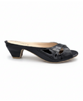 Sandalique MH10025 Black Metallic Cross Strap Kitten Heel Mules