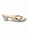 Sandalique MH10025 Gold Metallic Cross Strap Kitten Heel Mules