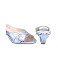 Sandalique MH10025 Silver 1 Metallic Cross Strap Kitten Heel Mules