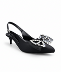 Sandalique MH10026 Black Crystal Bow Slingback Kitten Heels