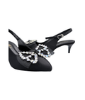 Sandalique MH10026 Black Crystal Bow Slingback Kitten Heels