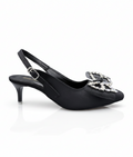 Sandalique MH10026 Black Crystal Bow Slingback Kitten Heels