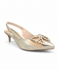 Sandalique MH10026 Gold Crystal Bow Slingback Kitten Heels