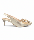 Sandalique MH10026 Gold Crystal Bow Slingback Kitten Heels