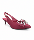 Sandalique MH10026 Maroon Crystal Bow Slingback Kitten Heels