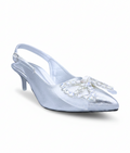 Sandalique MH10026 Silver Crystal Bow Slingback Kitten Heels