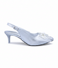 Sandalique MH10026 Silver Crystal Bow Slingback Kitten Heels