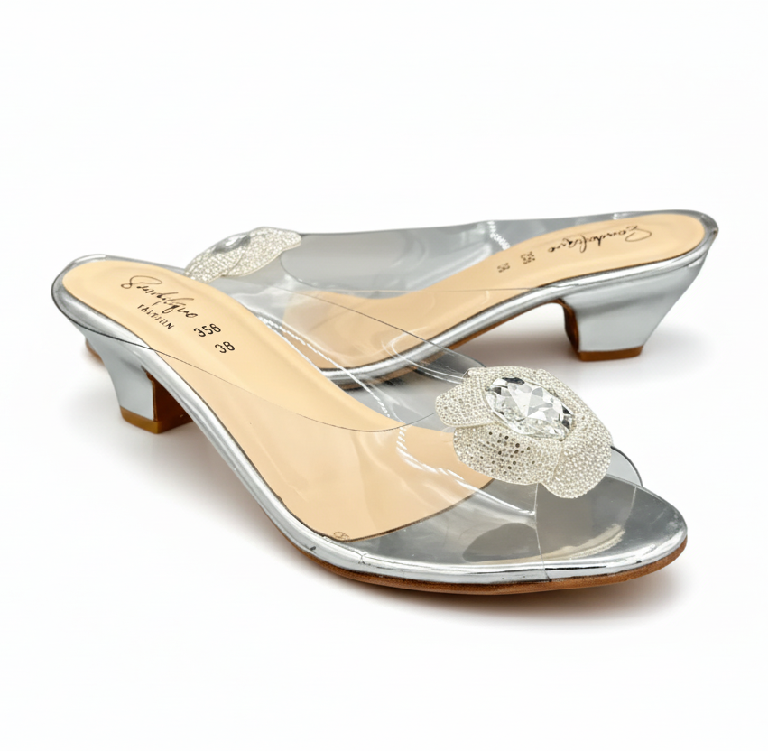Sandalique MH1002 Silver2 Crystal Bloom Clear-Strap Mules