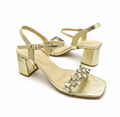 Sandalique MH10031 Gold1 Embellished Block Heel Sandals