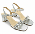 Sandalique MH10031 Silver1 Embellished Block Heel Sandals