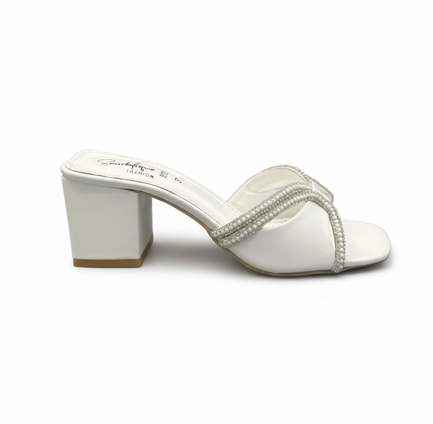 Sandalique MH1003WH Pearline Square Heel