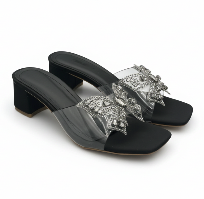Sandalique MH1007 Black2 ButterFly Charm Heels