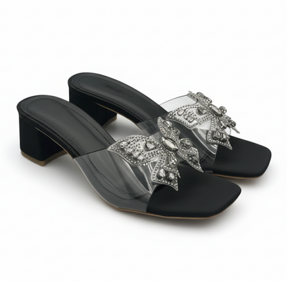 Sandalique MH1007 Black2 ButterFly Charm Heels