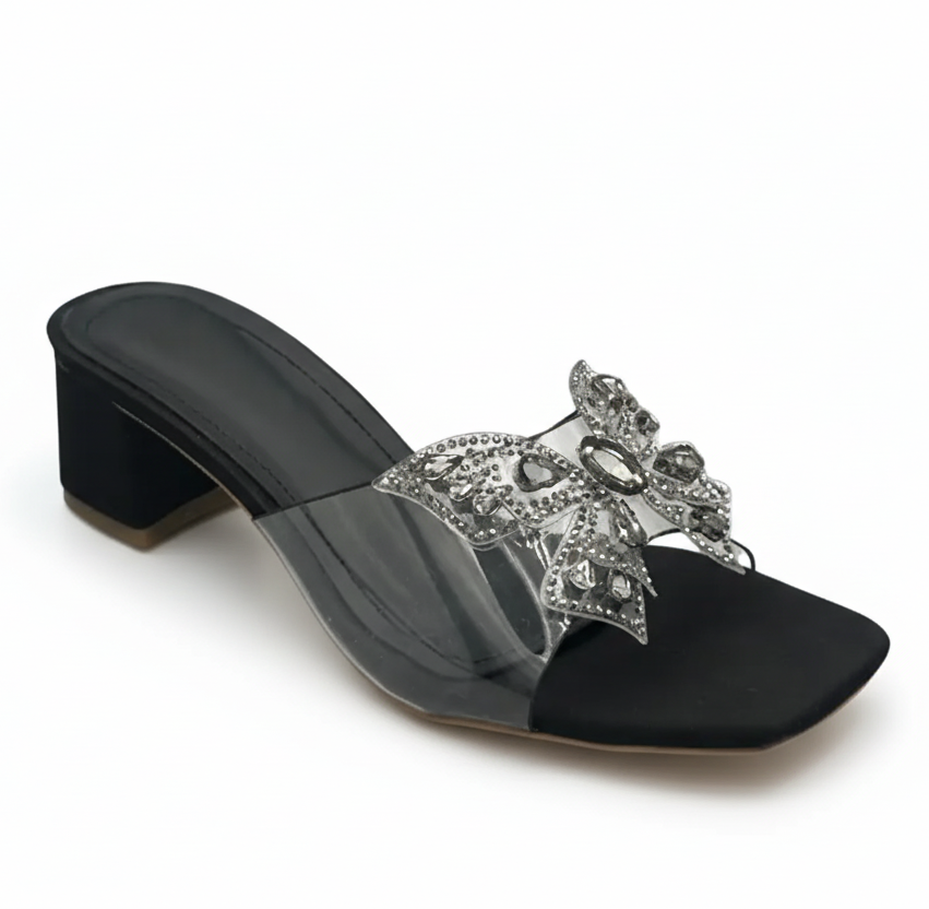 Sandalique MH1007 Black ButterFly Charm Heels