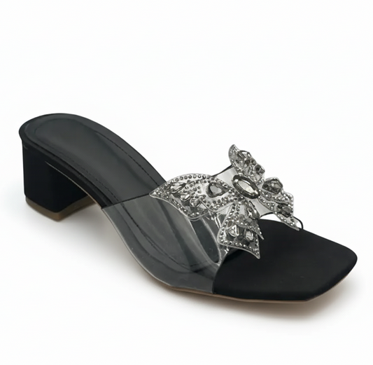 Sandalique MH1007 Black ButterFly Charm Heels